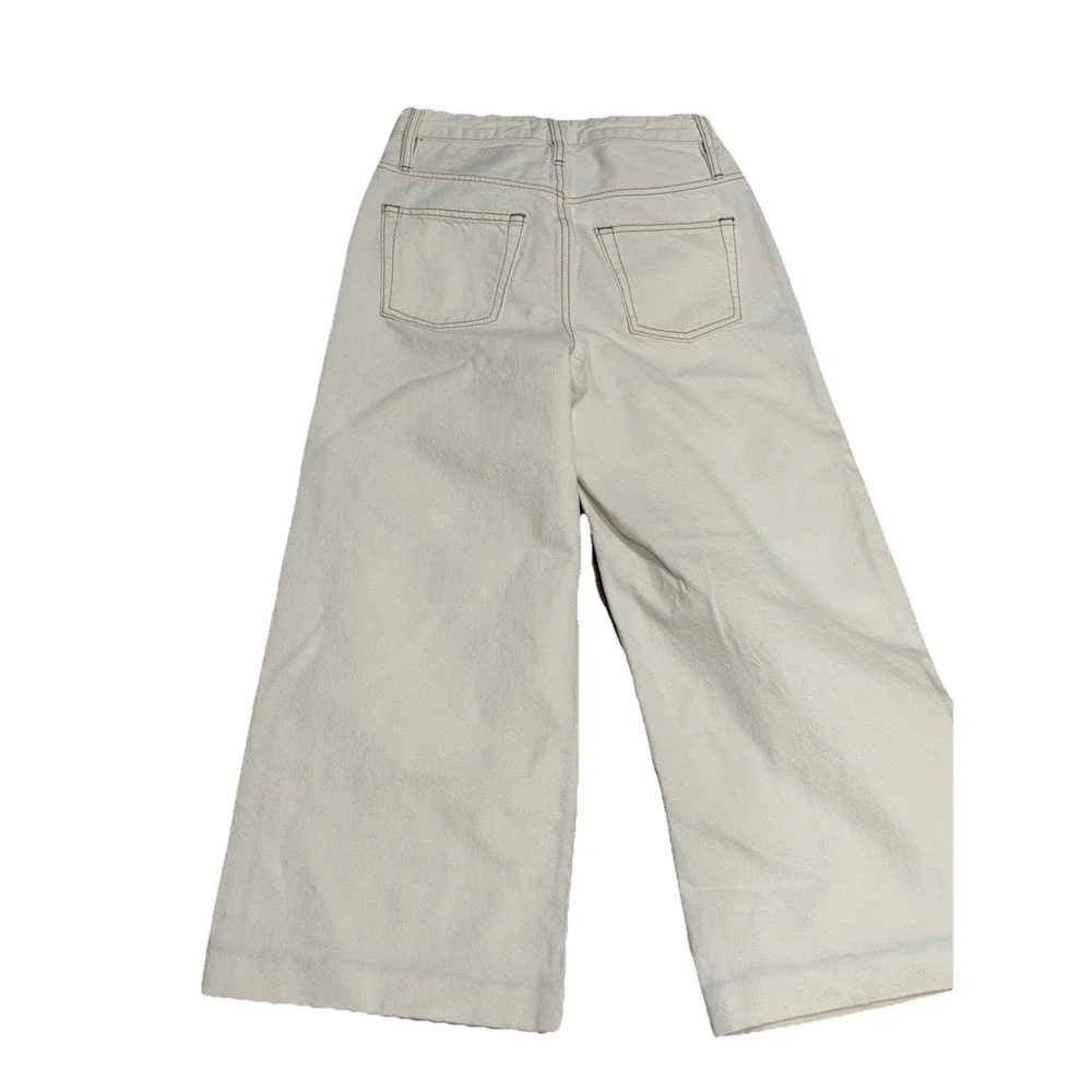 NWT $248 Frame Women's High Rise Wide Leg Crop Jeans ECRU Denim 4 Palazzo 25‎